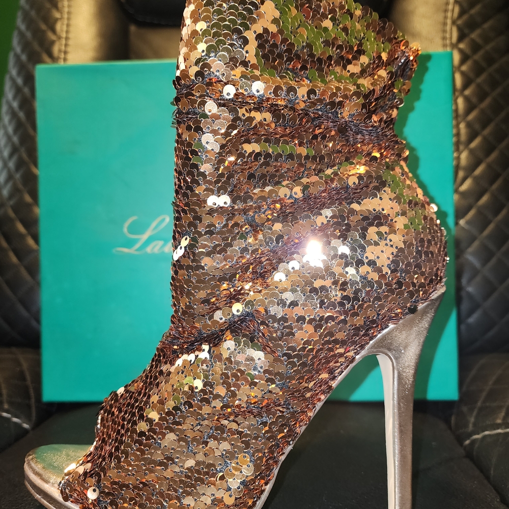 Lauren Lorraine Bronze Sequin Heeled Boots